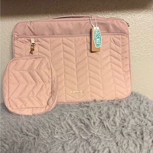 Bagsmart Quilted Pink Laptop Sleeve with Accessory Pouch